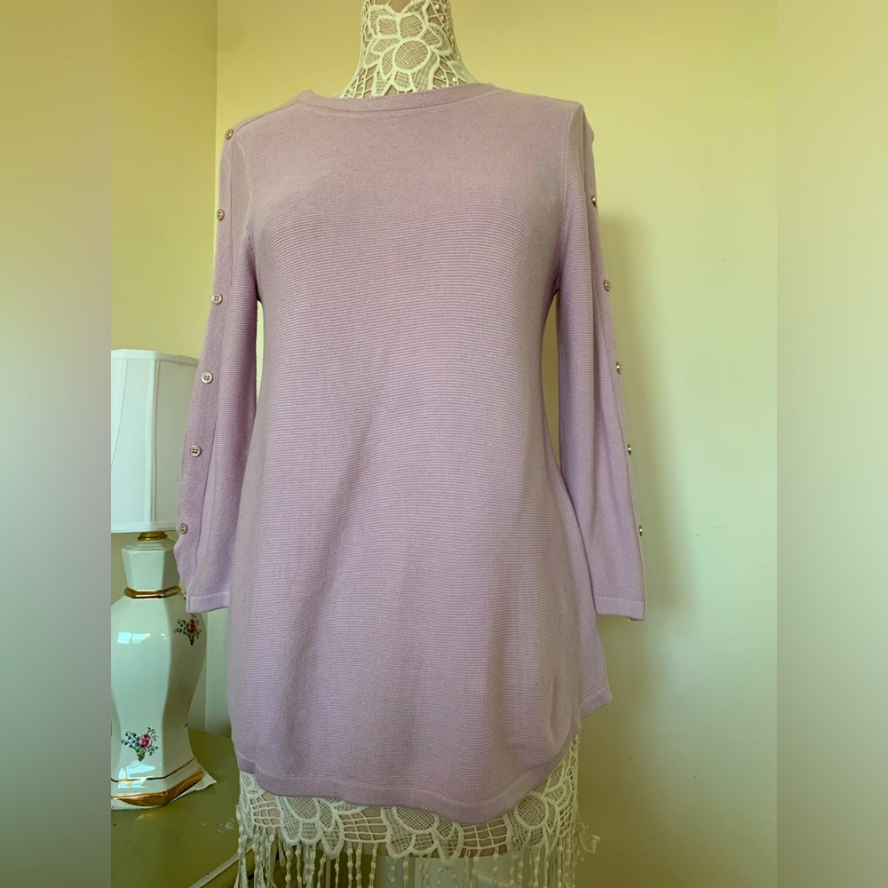 Ladies Joseph A Qu’est-ce Que C’est Silk Lavender Purple ButtonUp Sweater Size M